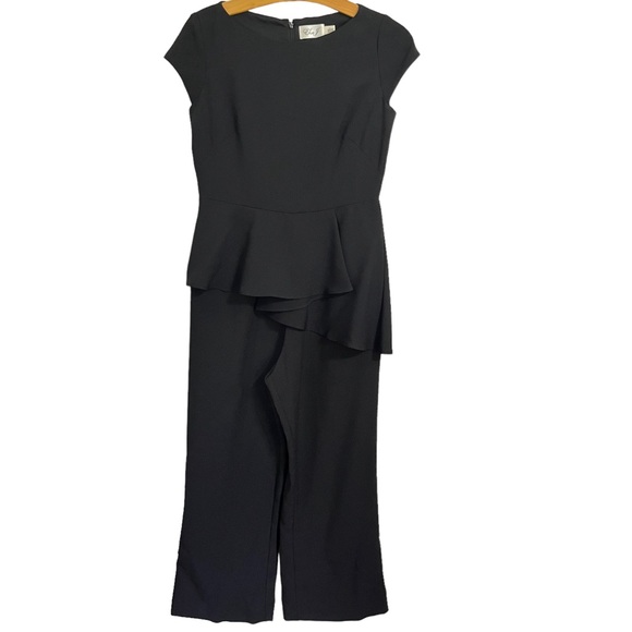 Eliza J Peplum Ruffle Wide Leg Jumpsuit Black One Piece Size 6 - Picture 2 of 12
